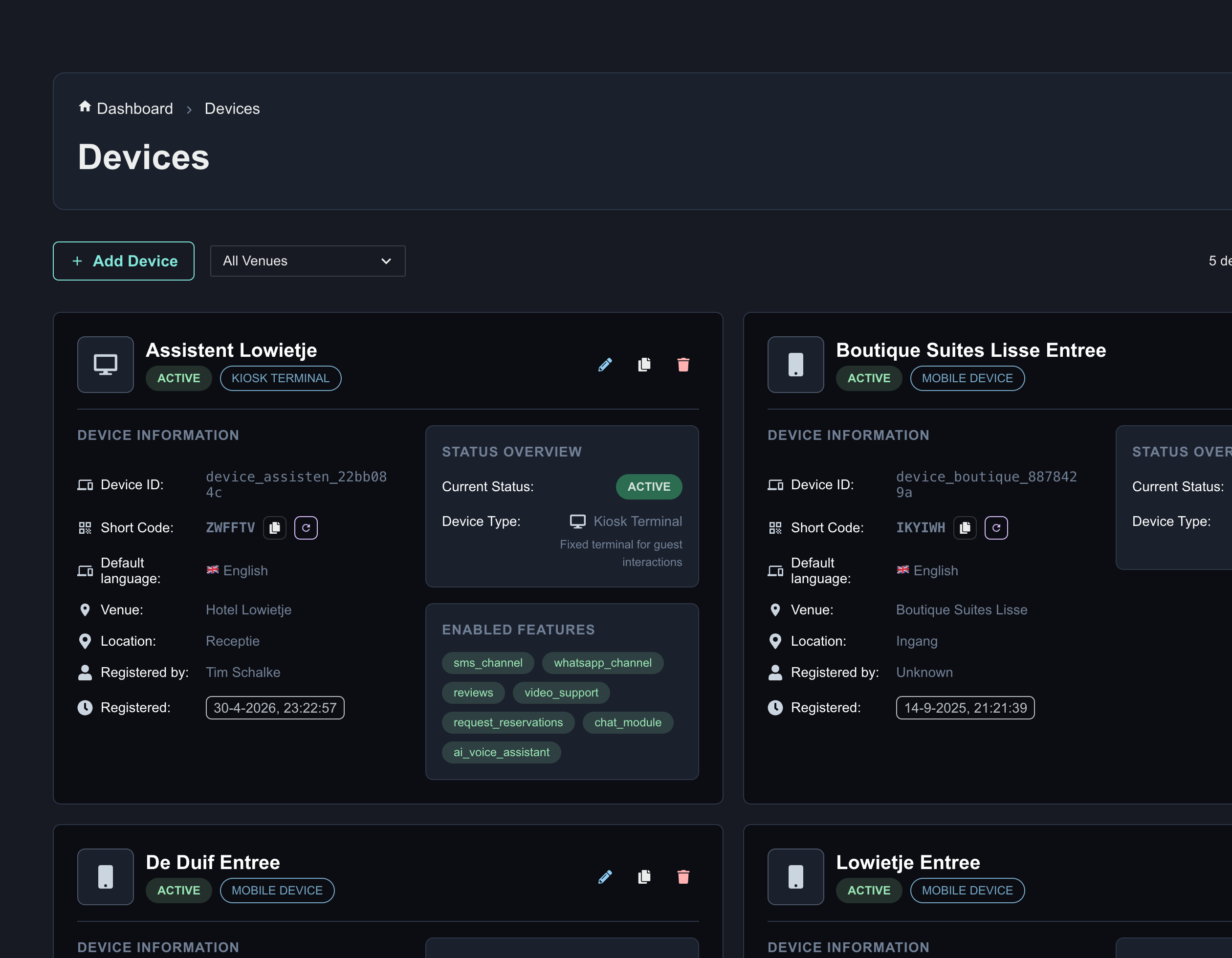 Device-overzicht in Checkmate Manager