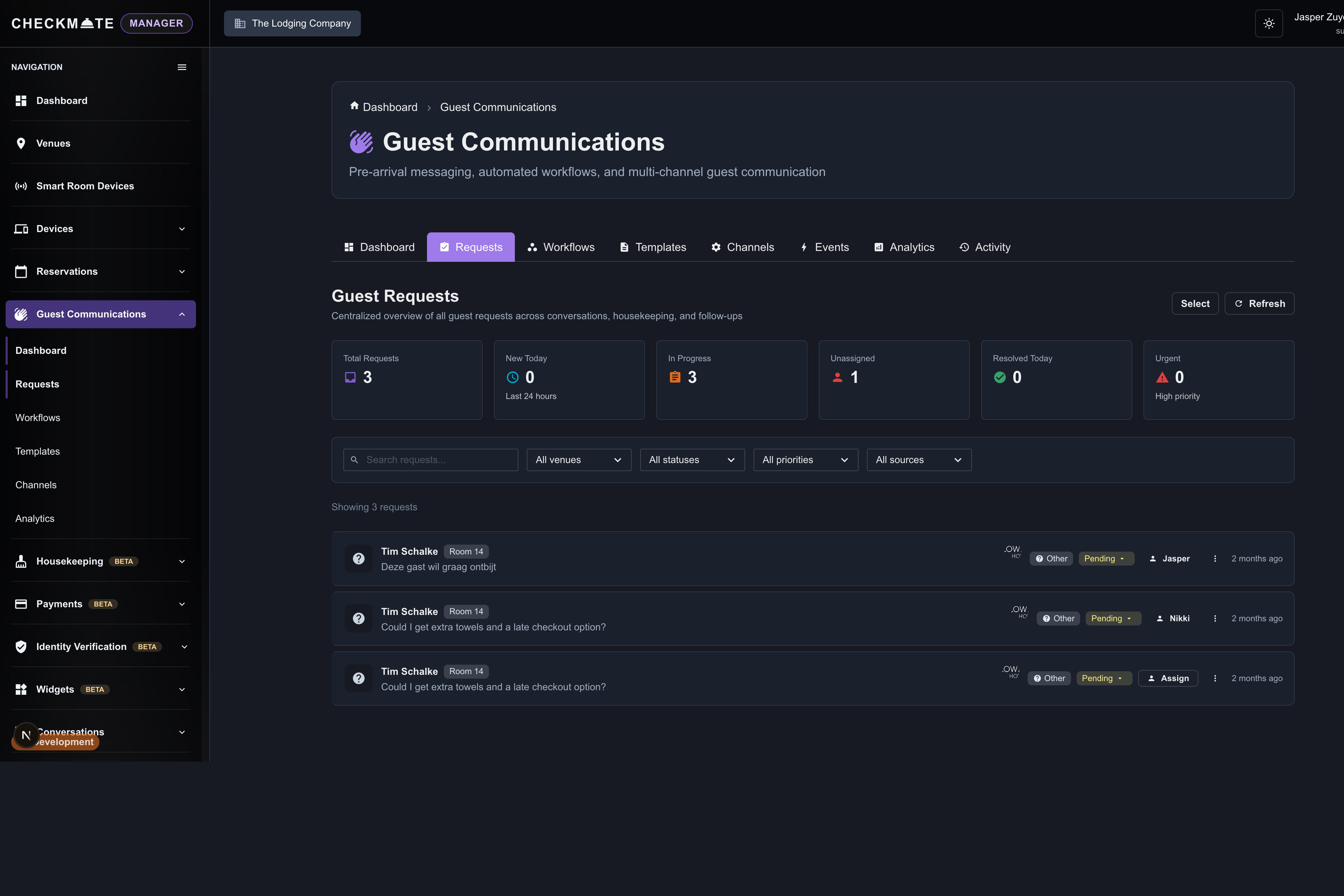 Overzicht van gastverzoeken in Checkmate Manager