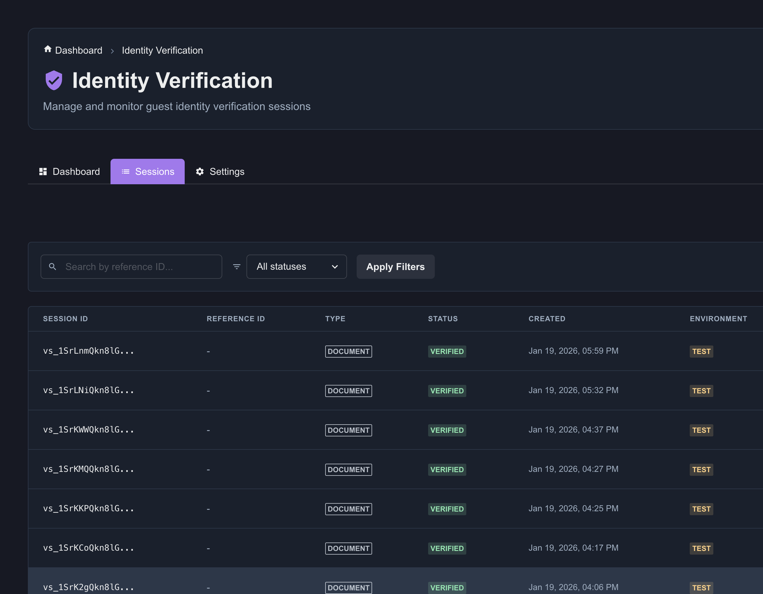 Identity Verification sessies in Checkmate Manager