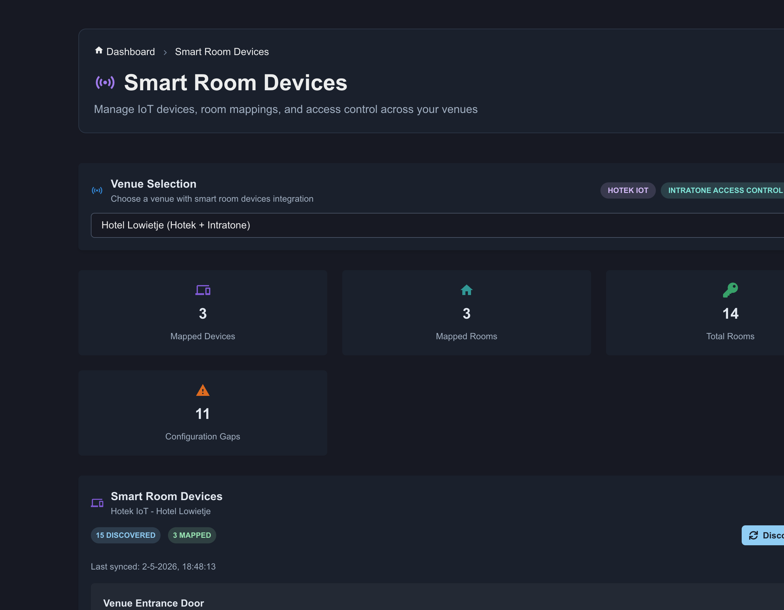 Smart Room Devices in Checkmate Manager