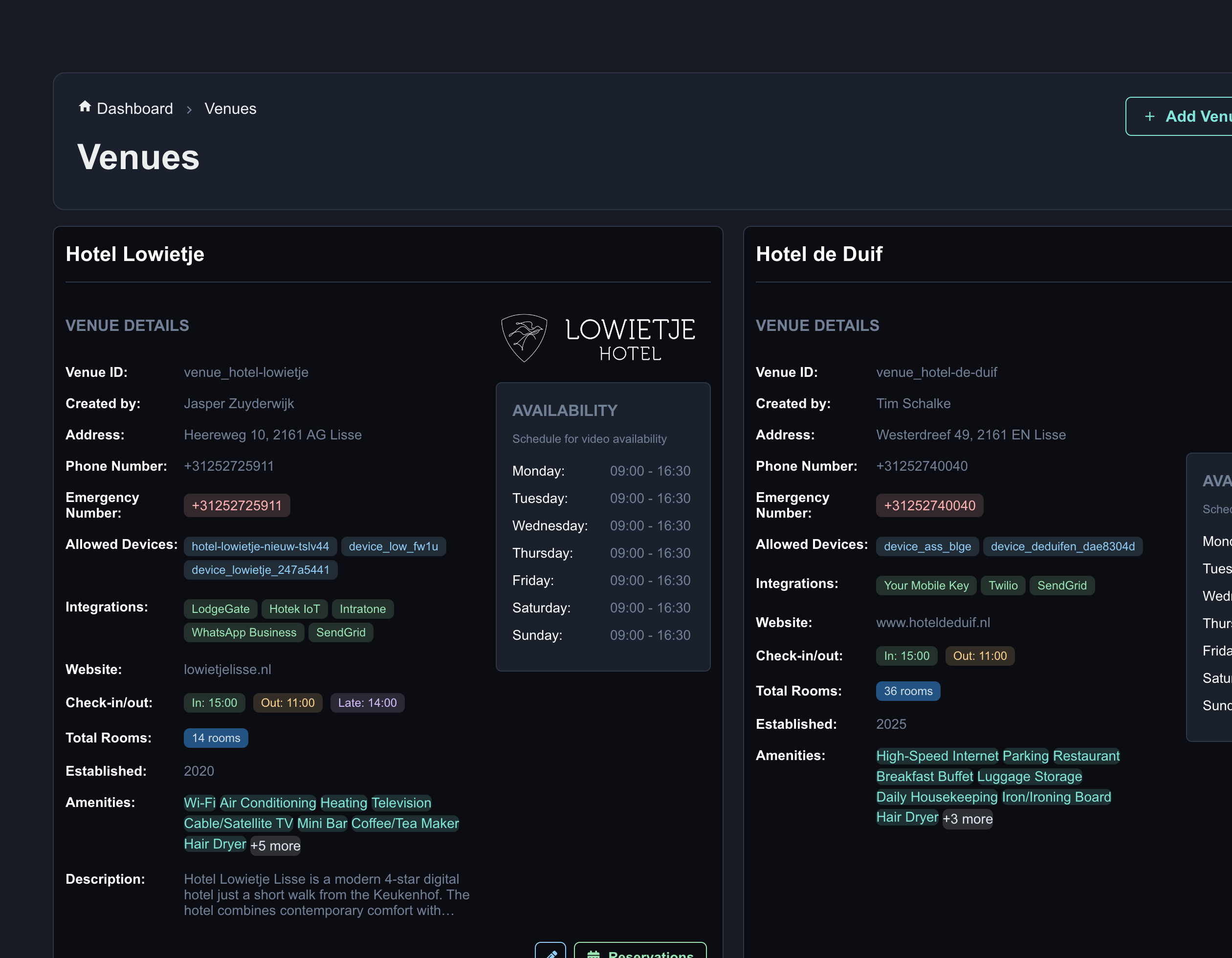 Venue-overzicht in Checkmate Manager