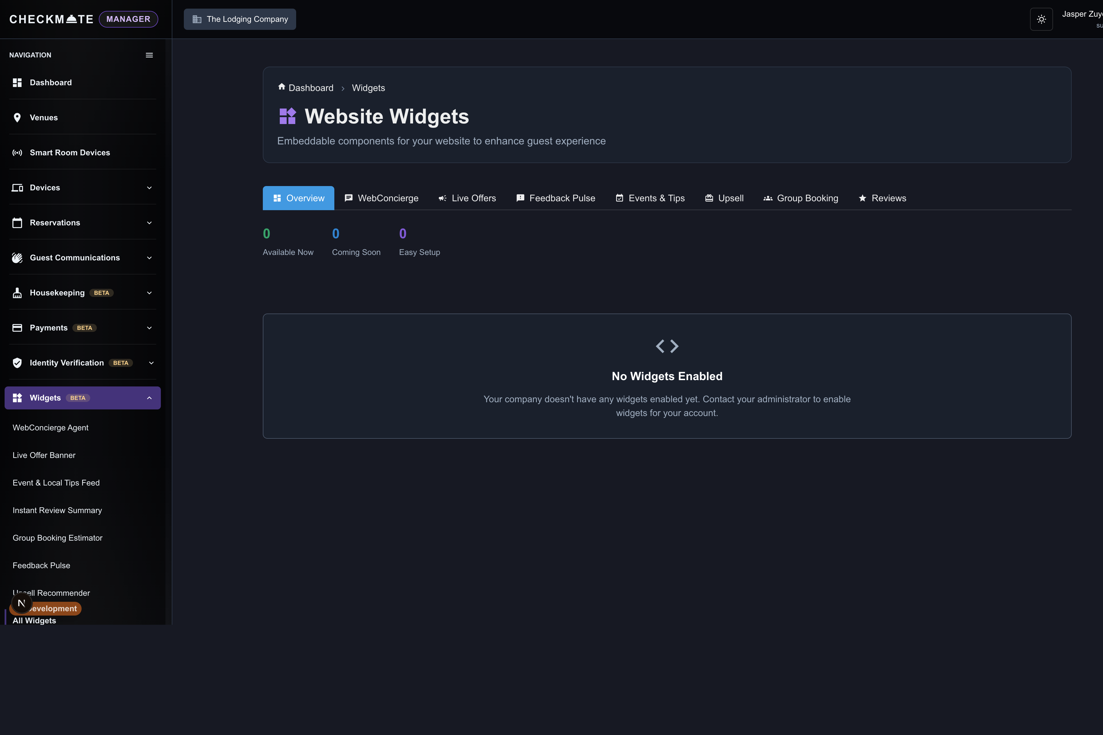 Widgets in Checkmate Manager