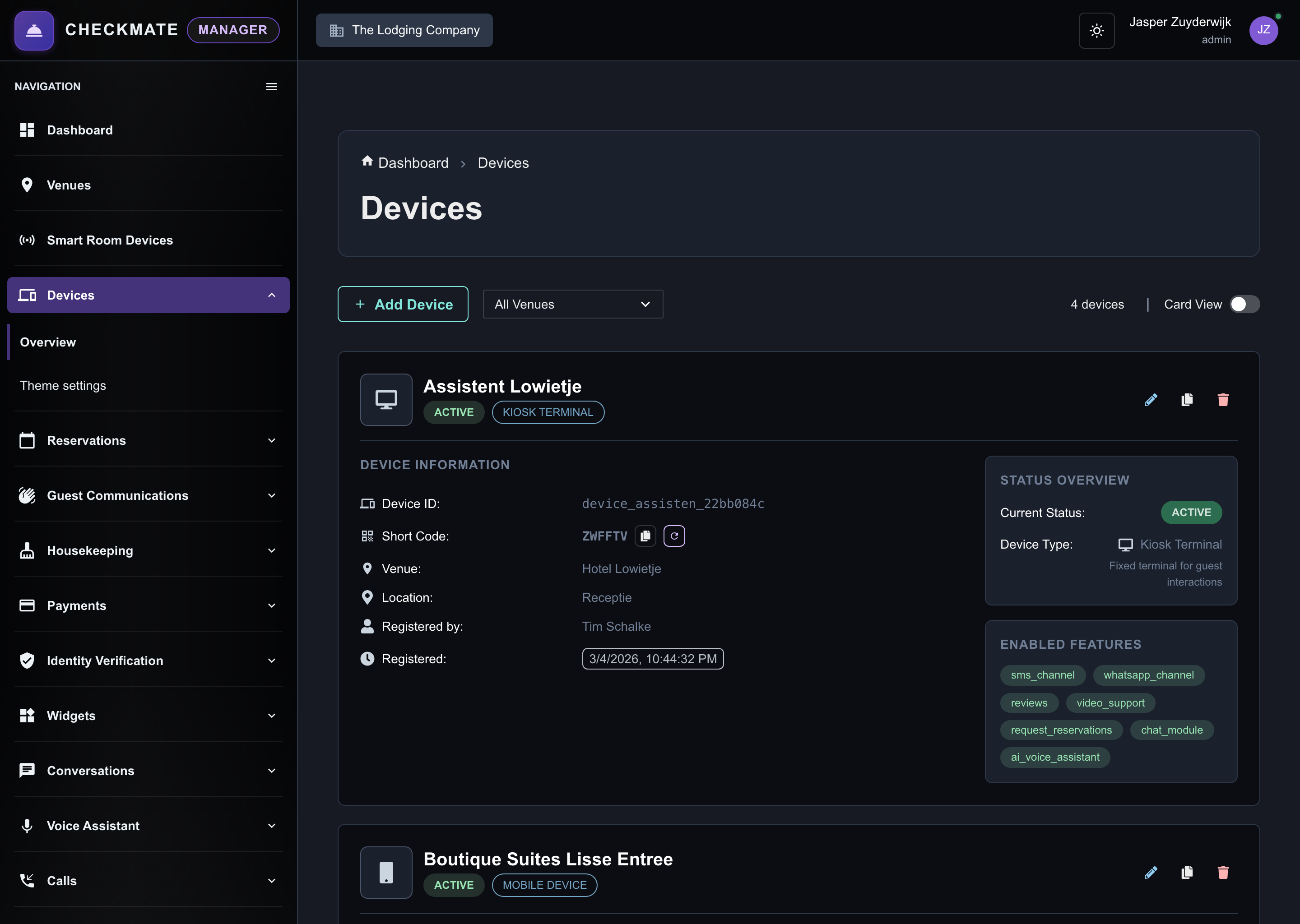 Device-overzicht in Checkmate Manager