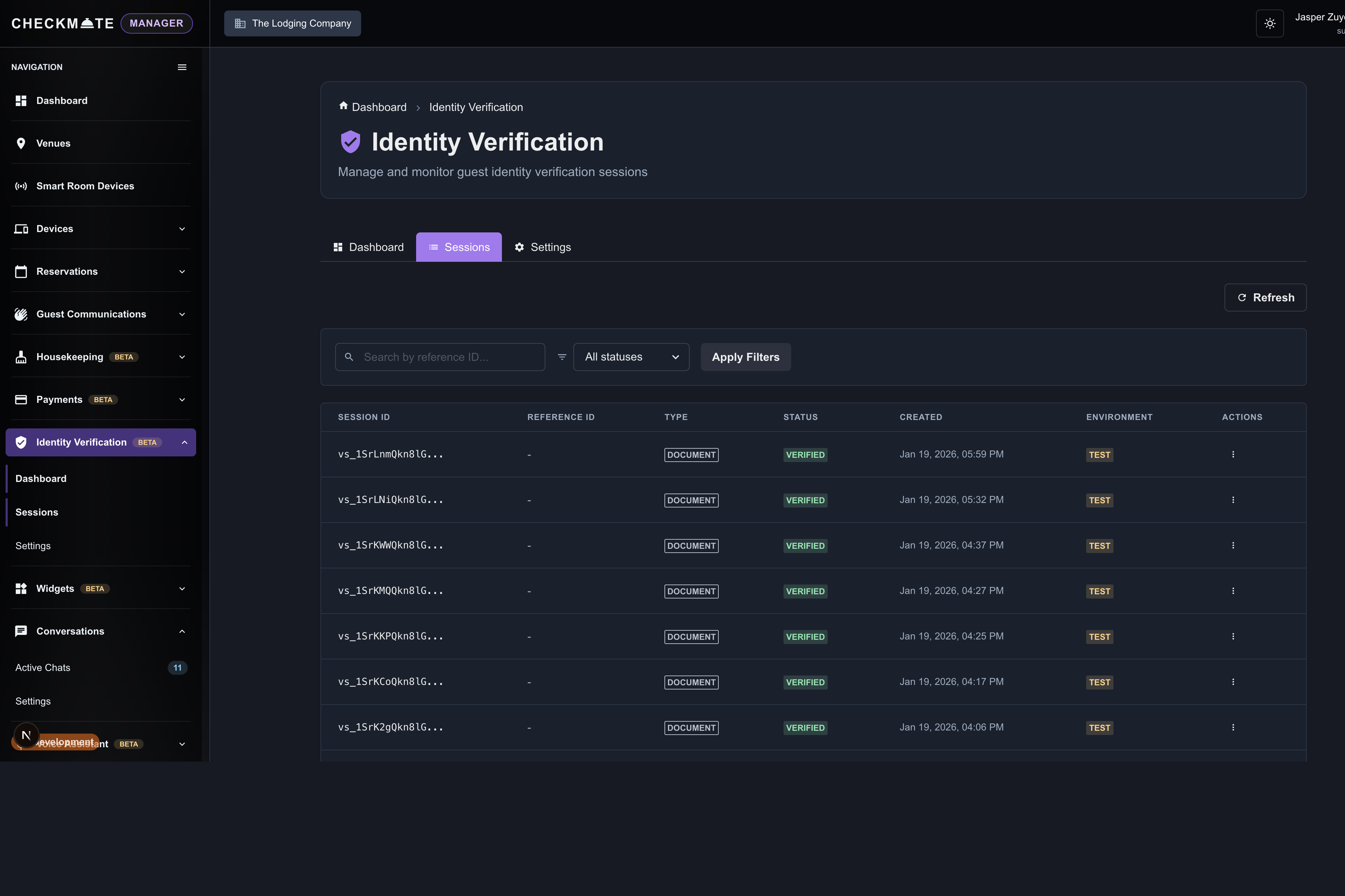Identity Verification sessies in Checkmate Manager