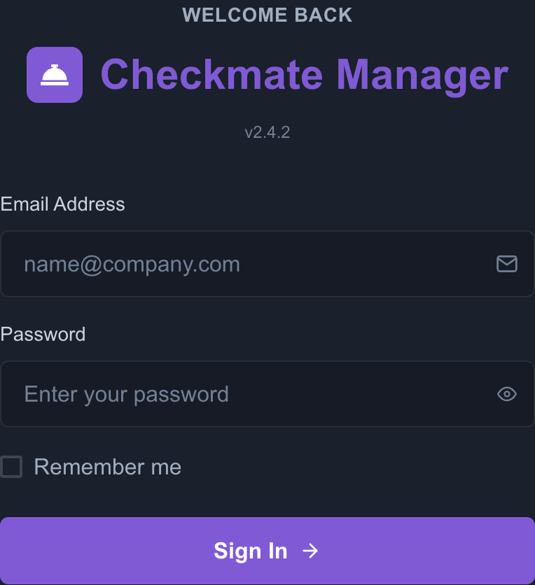 Aanmeldscherm van Checkmate Manager