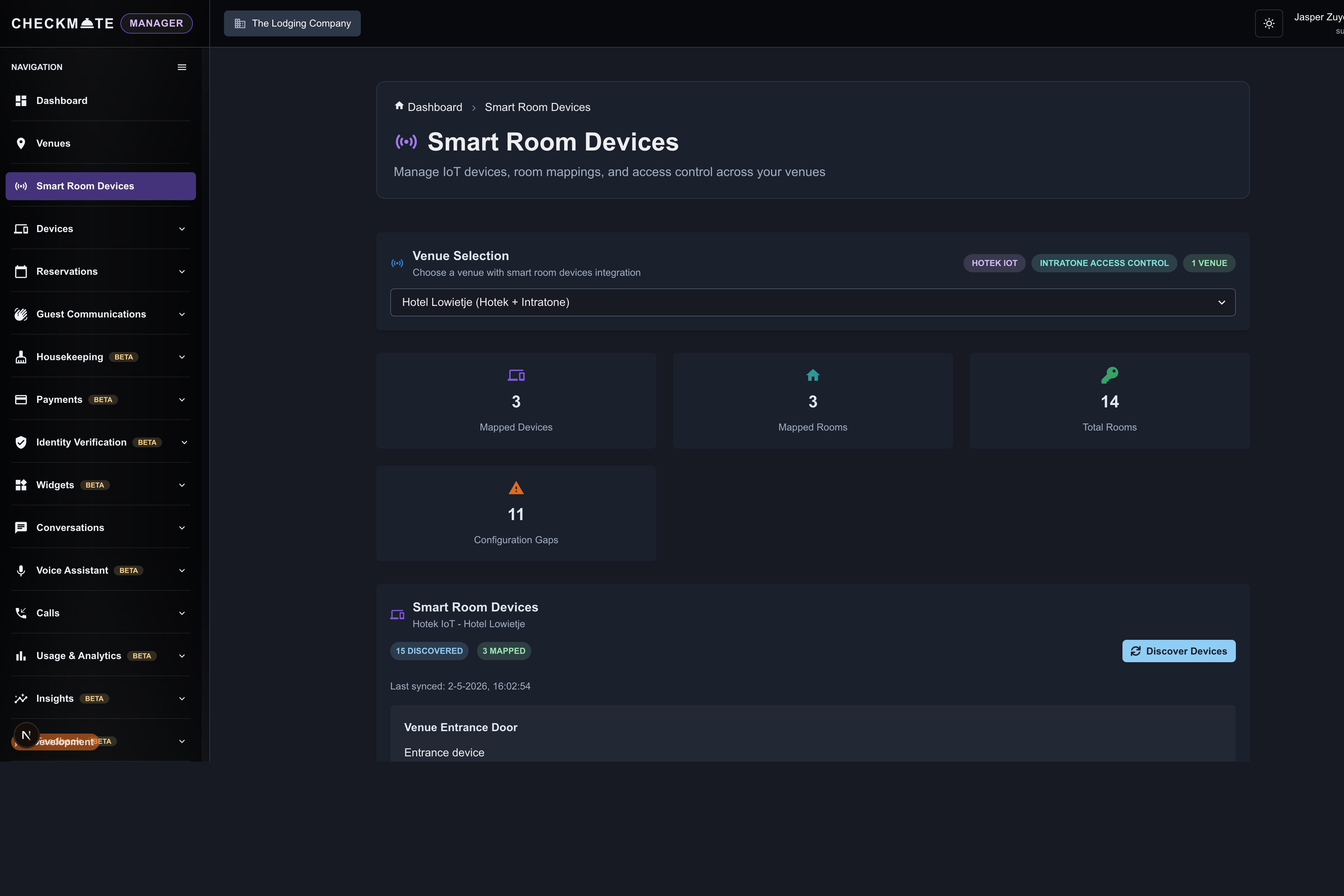 Smart Room Devices in Checkmate Manager